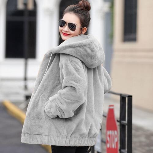 Winter Faux Fur Jacket 2021 Fashion Hooded Parka Plus Velvet Thick Ladies Short Outerwear Plus Size Solid Womens Warm Snow Coat