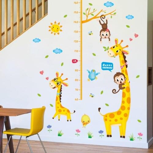 Cartoon cute monkey giraffe height measuring wall stickers kids room baby bedroom living room corridor baby growth ruler decals