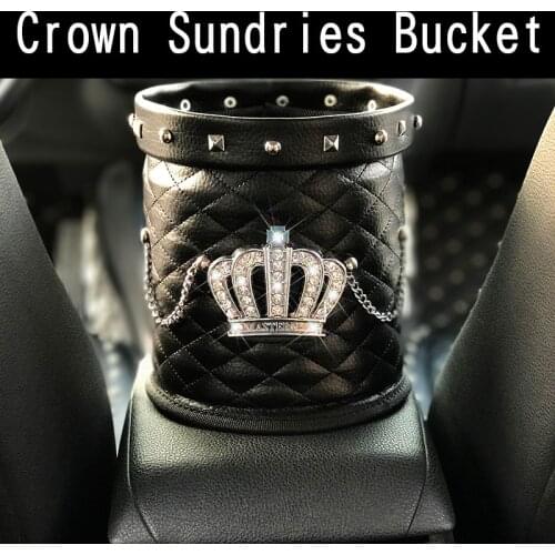 Fashion Hanging Car Trash Bag Punk Crown Can Premium Waterproof Litter Garbage Bag Organizer Capacity Black Car Trash Bin
