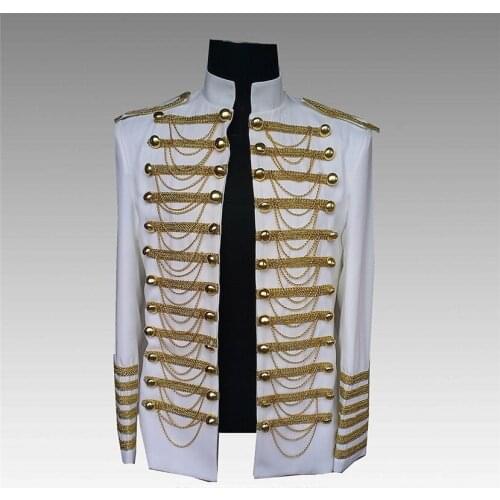 Golden Chains Court Army Uniform for Men Casual Jacket Slim Fit Club Party Prom Stage Costume European Style Male Blazer