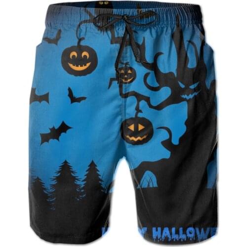 Men Beach Shorts Swimming Trunks Halloween Night With Haunted House Tree Men Swimwear Swimsuit Beachwear Beach Bathing Shorts