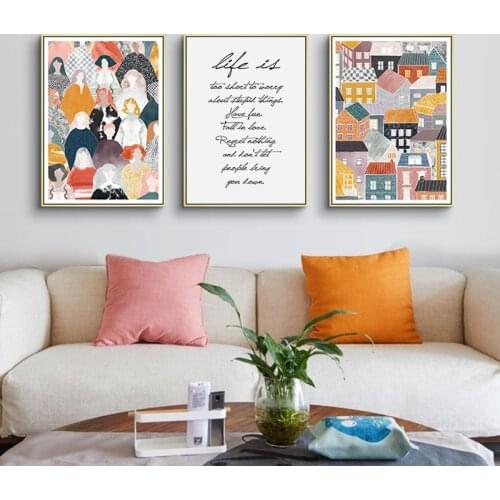 Nordic Colorful House Letter Landscape Wall Art Poster Scandinavian Style House Abstract Canvas Paingting Living Room Decor