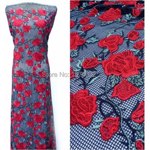 Lastest polyester lace fabric High Quality African lace swiss for wedding dress 2018 french tulle cord lace fabric red lace 5y