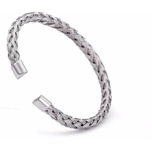 New Fashion Simple Silver Braided Charm Cuff Bracelets Men Women Jewelry Casual Chain Round Charm Bracelets Bangles
