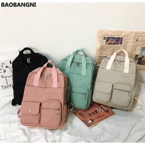 New Backpack Solid Color Women Backpack Nylon Shoulder Bag Anti-theft Large Waterproof School Bag For Teenager Grils