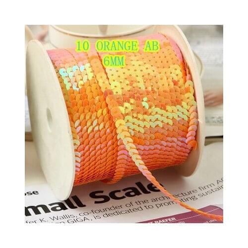 100 Yards 6mm AB Multi-Colored Sequins Trim Ribbon, Sold per Packet of 1 Roll(100 Yards)-10 Orange AB material para artesanato