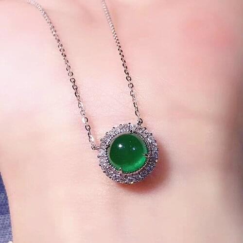 Fashion agate green jade emerald gemstones diamonds pendant necklaces for women white gold silver color choker jewelry bijoux