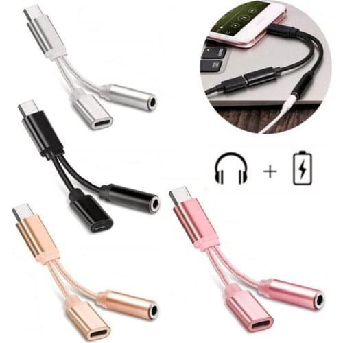 Newest 2 In1 Type-C Convertor USB Type C Charging Cable 3.5mm Audio Earphone Headphone Adapter For Xiaomi For Huawei Samsung