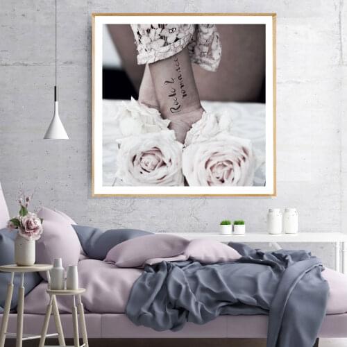 Roses and Tattoo Posters and Prints Nordic Girl Portrait Wall Pictures For Living Room laces Rock Squared Canvas Painting Decor