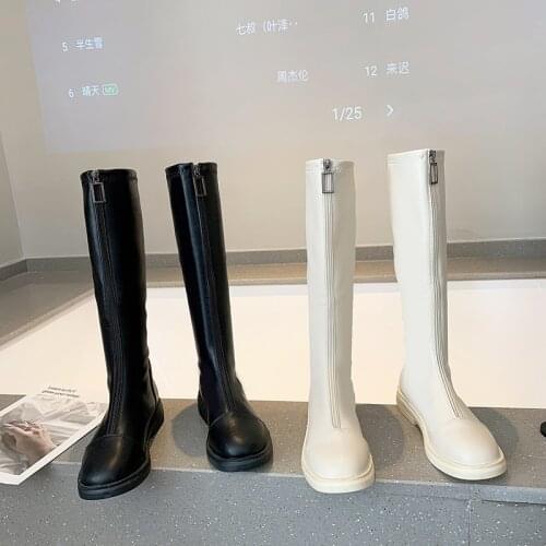 Round Toe Flat Heel Shoes White Boots Clogs Platform Winter Footwear Boots-Women Zipper Med 2021 Ladies Autumn Rubber Winter Bo