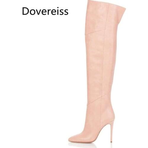 Dovereiss Fashion Womens Shoes Winter Concise Pure Color pink Pointed toe New Sexy Over The Knee Boots Zipper 35-45