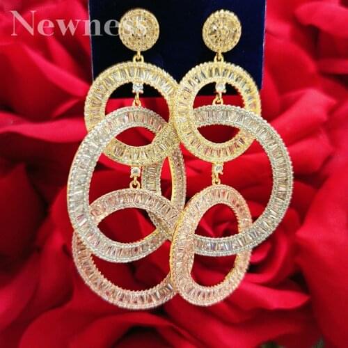 Newness Luxury Cubic Zircon Crystal CZ Nigerian Long Dangle Earring For Women African Bridal Earring aretes de mujer modernos