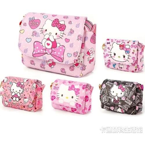 Sanrio Hello Kitty Pu Messenger Bag girl 2021 Double Zipper Waterproof Mobile Phone Bag Key Storage Bag Shoulder Messenger Bag