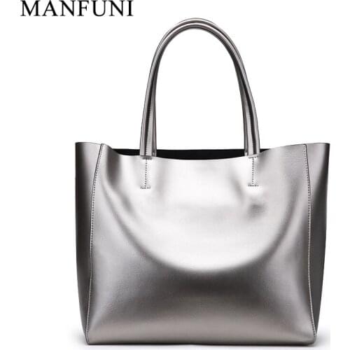 100% Genuine Leather Soft Skin Fashion Women Handbag Luxury Gold Silver Tote Bag Female Messenger Crossbody Purse Elegant