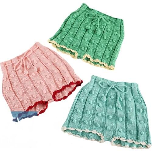 Lovely Knitting Skirt Shorts Handmade Wool Ball Candy Color Autumn Spring Baby Girls Shorts Kids Knitting PP Shorts