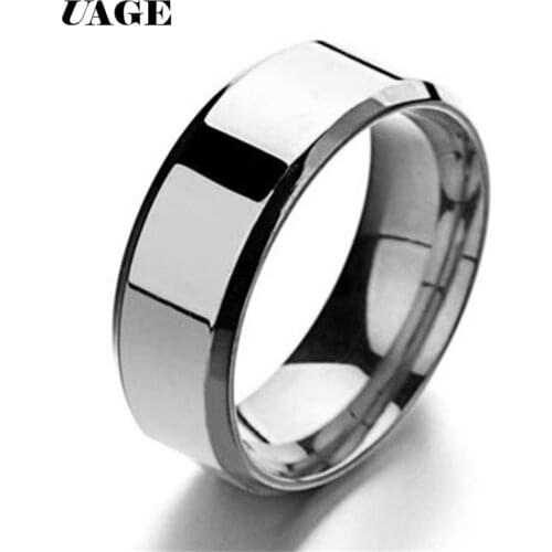 UAGE 8mm Stainless Steel Ring Men High Quality Fashion Jewelry 4 colors