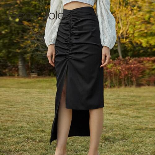 Jolee Jocoo 2021 Women Summer Pleated Irregular Elegant Sexy Casual Basic Skirt Zipper High Waist Solid Straight Office Lady