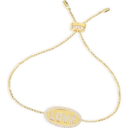 SLJELY Fashion 925 Sterling Silver Yellow Gold Color LOVE Letters Adjustable Bracelet Paved Cubic Zirconia Women Luxury Jewelry