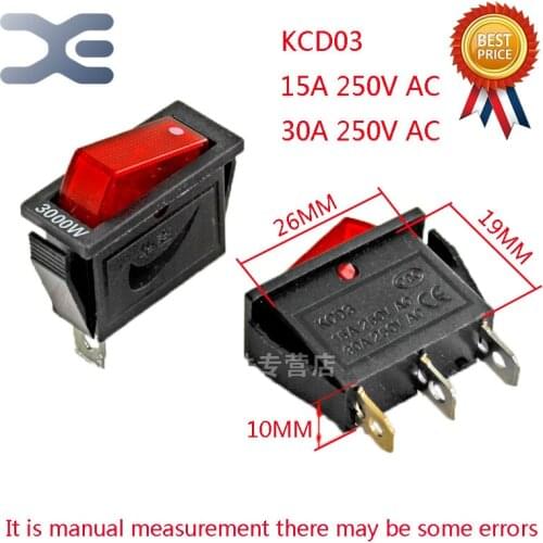 1Pcs 3000W KCD3 15A 30A 250 AC Power Switch Multifunction Rice Cooker Parts 3Pin AC Power Connector