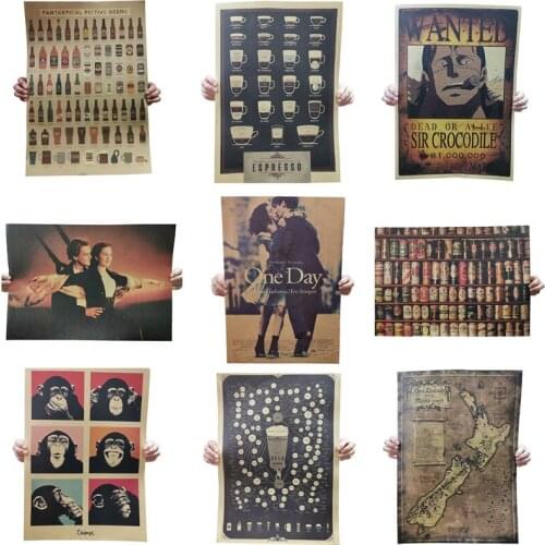 1 pcs Movie Retro Poster Vintage Anime Car Posters Coffee Beer Weapon Wine Poster Cafe Bars Kitchen Decor Posters Wall Stickers