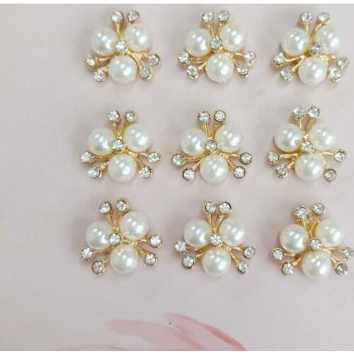 10PCS 15mm Pearl Flowers Metal Alloy KC Gold Crystal Rhinestone Imitation Pearl Flowers Connectors Charm For DIY Jewelry Making