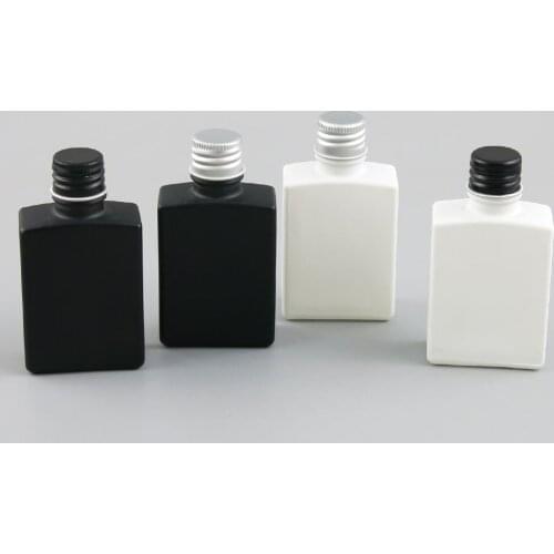 10 x 30ml Travel Essential Oil Frosted Black Glass Bottle Cosmetic with Black/Sliver Aluminum Cover with Reducer