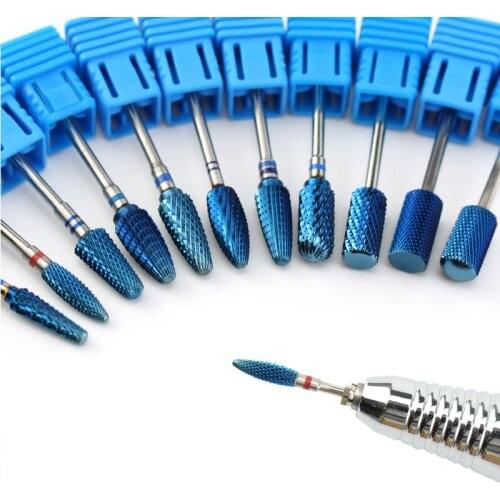 11 Type Blue Tungsten Carbide Burr Nano Coating Nail Drill Bit Rotary Nail Files for Manicure Electric Nail Drill Accessories
