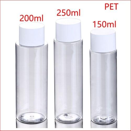 150/200/250ml clean PET plastic bottle w white LID empty makeup water cosmetic container Refillable Bottles