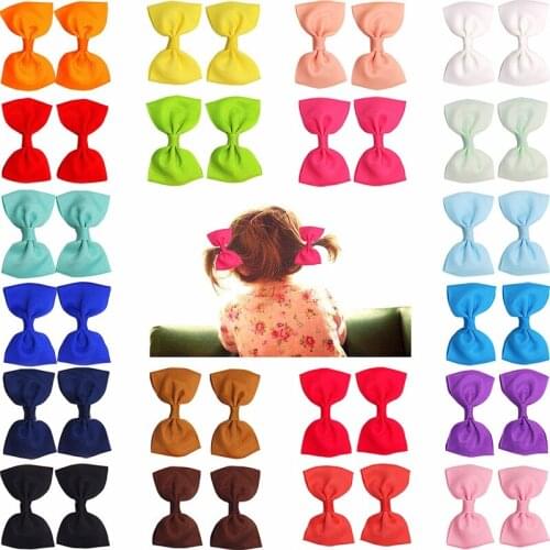 2pcs/lot Solid Color Handmade Knotted Grosgrain Ribbon Baby Girls Hair Clips Fashion Bows Infant Bangs Hairpin Photography Props