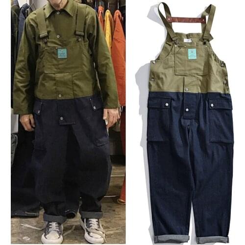 2020 Hip hop Bib Overalls Trousers Mens Safari Cargo Work Pants Functional Multi Pockets Denim Pant Coveralls Men Jeans trousers