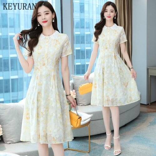 2021 Elegant Women Party Bodycon Midi Dresses Casual Sun Beach Vestidos Plus Size Summer Vintage Chiffon Floral Boho Shirt Dress