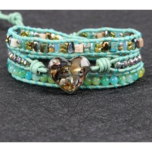 2021 High quality Handmade natural shell heart shape charm Leather Wrap Bracelet&Bangle yoga lovers gift Jewelry drop shipping
