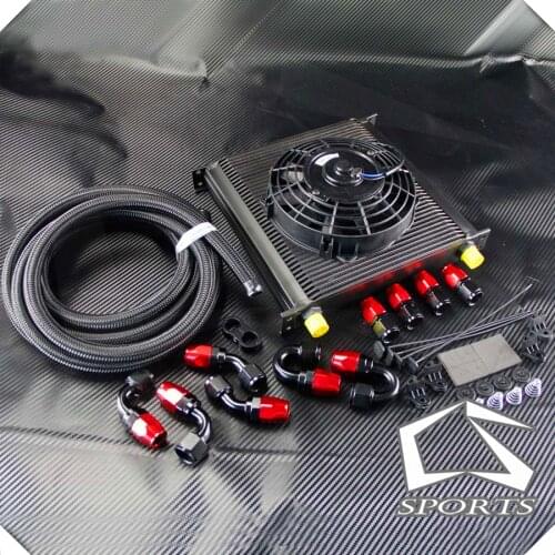40 Row AN10 Engine Oil Cooler + 5M Oil Line Fittings + 7" Electric Fan Kit Turbo Cooling Fuel System fit for universal