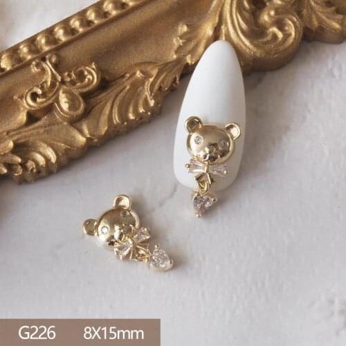 5pcs/lot Kawaii Little Bear Tassel 3D Alloy Nail Art Zircon Crystal Metal Manicure Nails Accesorios Supplies Decorations Charms