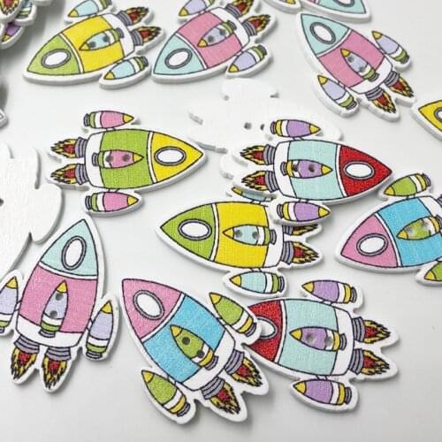 50pcs Random Mixed Lovely Rocket 2 Holes Wood Painting Sewing Buttons Scrapbooking 32x23mm WB594
