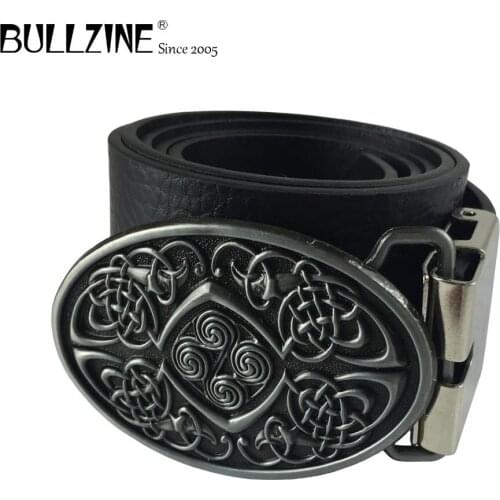 Bullzine zinc alloy western celtic knot cowboy jeans GIFT belt buckle pewter finish PU belt connecting clasp 03323 drop shipping