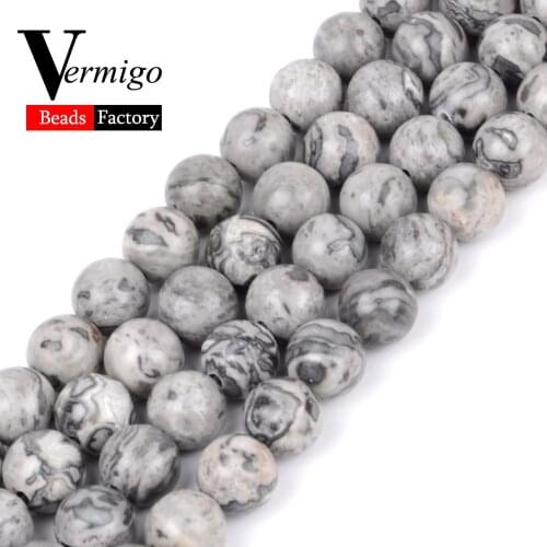 Natural Stone Loose Beads Map Jaspers Spacer Round Beads For Jewelry Making 4 6 8 10 12mm Diy Charm Bracelet Necklace Pearl 15