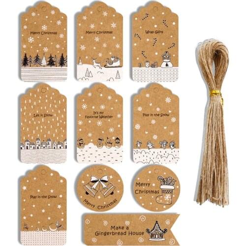50Sets Merry Christmas Kraft Gift Tags Lovely Snowman Deer Creative Hang Tags Xmas Party Gift Label Card Decoration Supplies