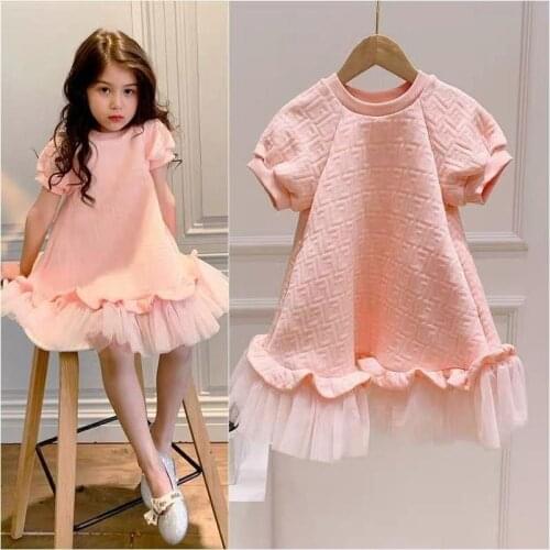 Girls Tulle Hem Party Tutu Dress Spring And Summer New Baby Girl Pink Princess Dresses Kids Birthday Dress Kids Clothing
