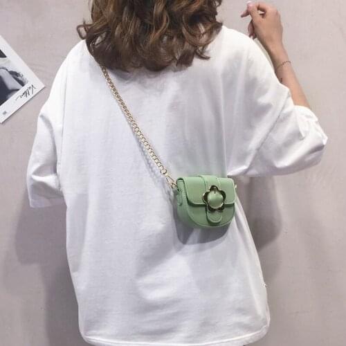 Purple Green Yellow Sweet Women Small Saddle Bag Leisure Chain Single Crossbody Bags Summer Fashion Ladies Pu Leather Handbag