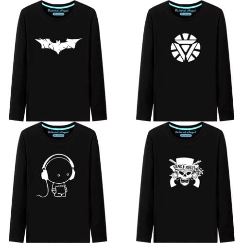 Boys Girls Cartoon Luminous Print T Shirt Kids Birthday Gift Clothes Baby Christmas Cartoon T-shirt Long Sleeve Tops Tees 3-15T