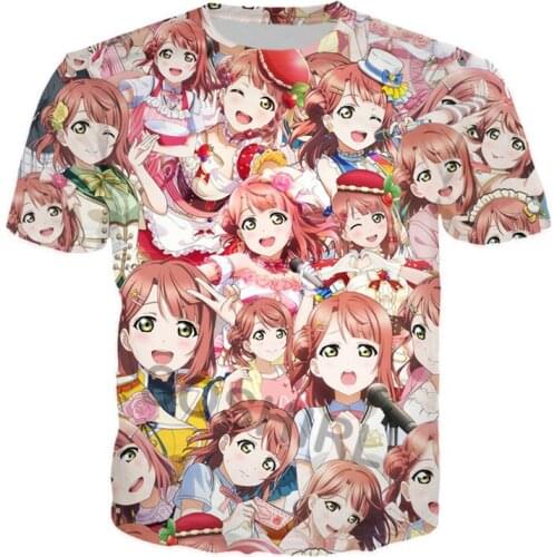 SOSHIRL Kawaii School Idol T Shirt Cute Anime Character T-shirt Funny Women Summer Streetwear Harajuku Uehara Ayumu Fashion Tops