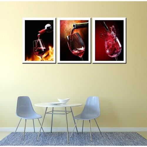 3 pieces canvas painting beauty Red wine beer cup drinking canvas painting for living room wall art craft pictures coffee