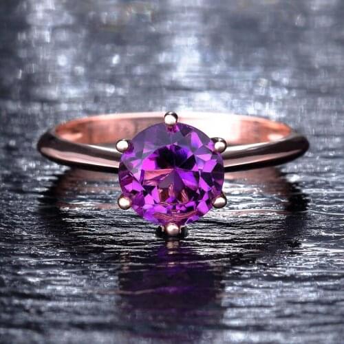 Fine Minimalism Round Finger Rings 6 Claw Inlay Red/Purple Zircon Rose Golden Jewelry For Women Fashion Wedding Engagement Gifts