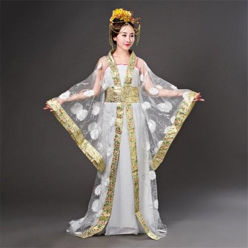 Chinese style ancient costume Tang suit chaise longue Hanfu red seven fairy dress flower color yarn performance studio tail