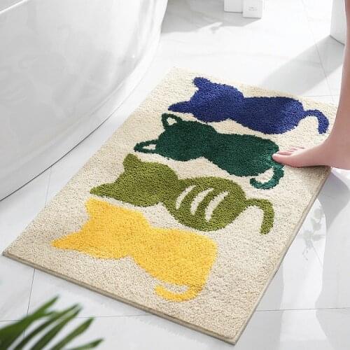 Cartoon Cat Pattern Bathroom Carpets Rectangle For Shower Room Kitchen Foot Pad Water Absorption Non-slip Cute Style Quality Mat