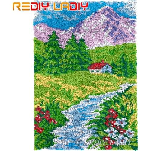 Latch Hook Rug Country Stream Chunky Yarn Tapestry Kits DIY Carpet Rug Knitted Floor Mat Crochet Cushion Arts & Crafts 56*87cm