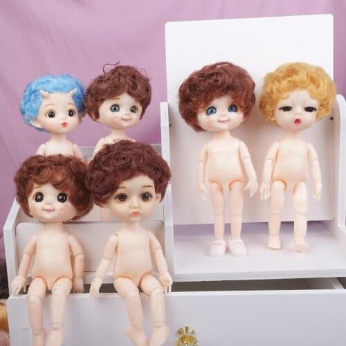 16cm Boy Nude Body BJD Doll 13 Joint Dolls Blue eyes Dimple Face Nude BJD Dolls Short Hair Make Up Toy Girls Gift Dolls