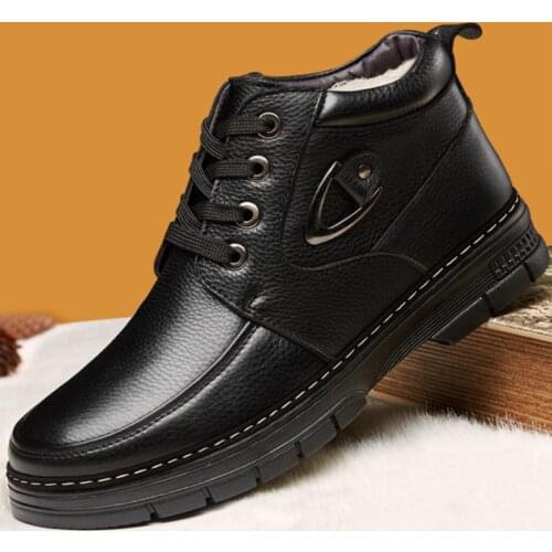 Genuine leather Winter warm Boots Men Martens Boots handmade Men thick wool Ankle Boots botas Mens non-slip safety snow boots