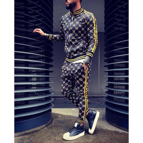Mens Tracksuit 2 Pieces Sets Gym Men Sports Workout Clothing Jackets+Pants Pullover Fitness Sportwear Gentlemen Plaid Clothes